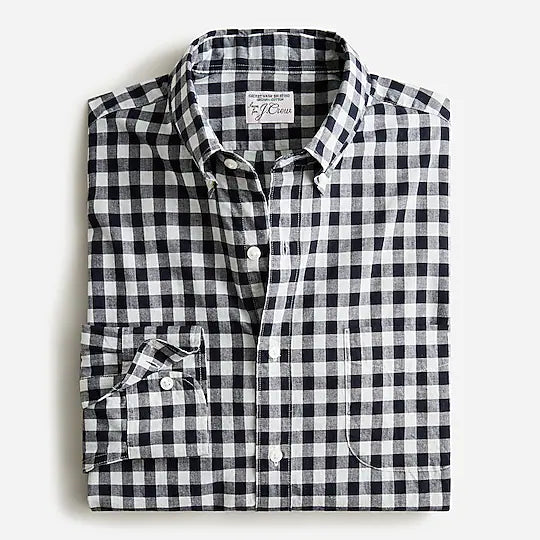 J CREW SECRET WASH ORGANIC COTTON POPLIN SHIRT IN GINGHAM NAVY