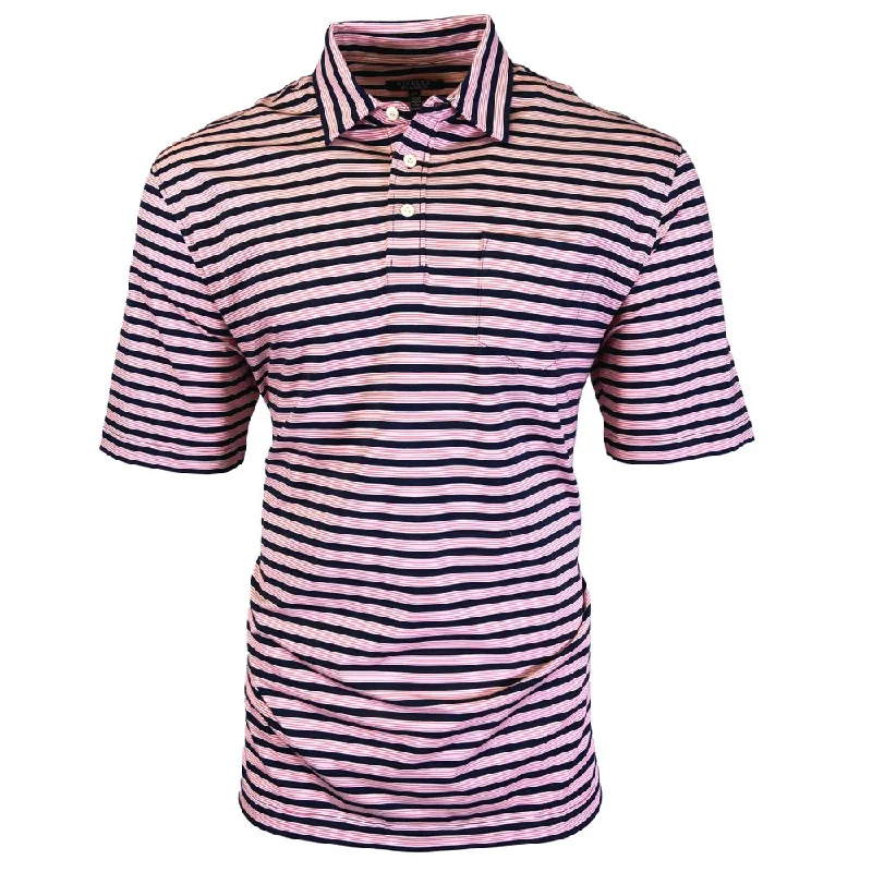 Triple Stripe Cotton Stretch Polo in Coral and Navy by Viyella