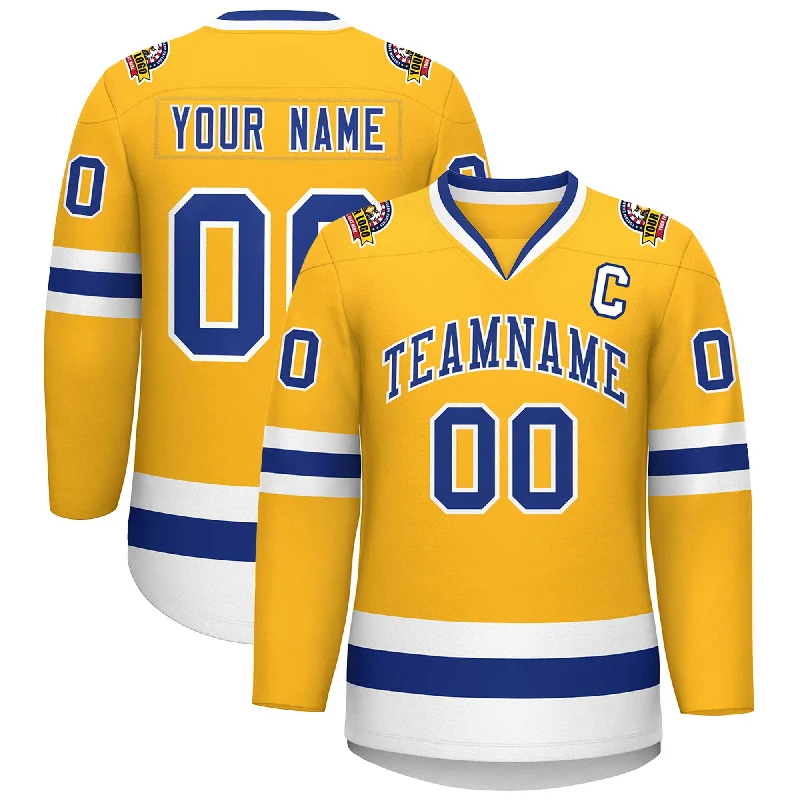 Custom Gold Royal-White Classic Style Hockey Jersey