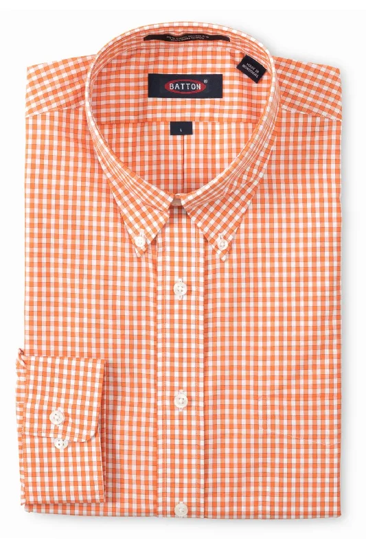 'Kane' Gingham Beyond Non-Iron® Cotton Sport Shirt in Orange (Size X-Large) by Batton