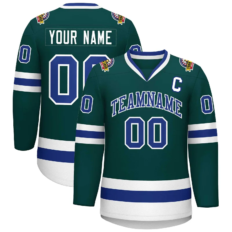 Custom Midnight Green Royal-White Classic Style Hockey Jersey