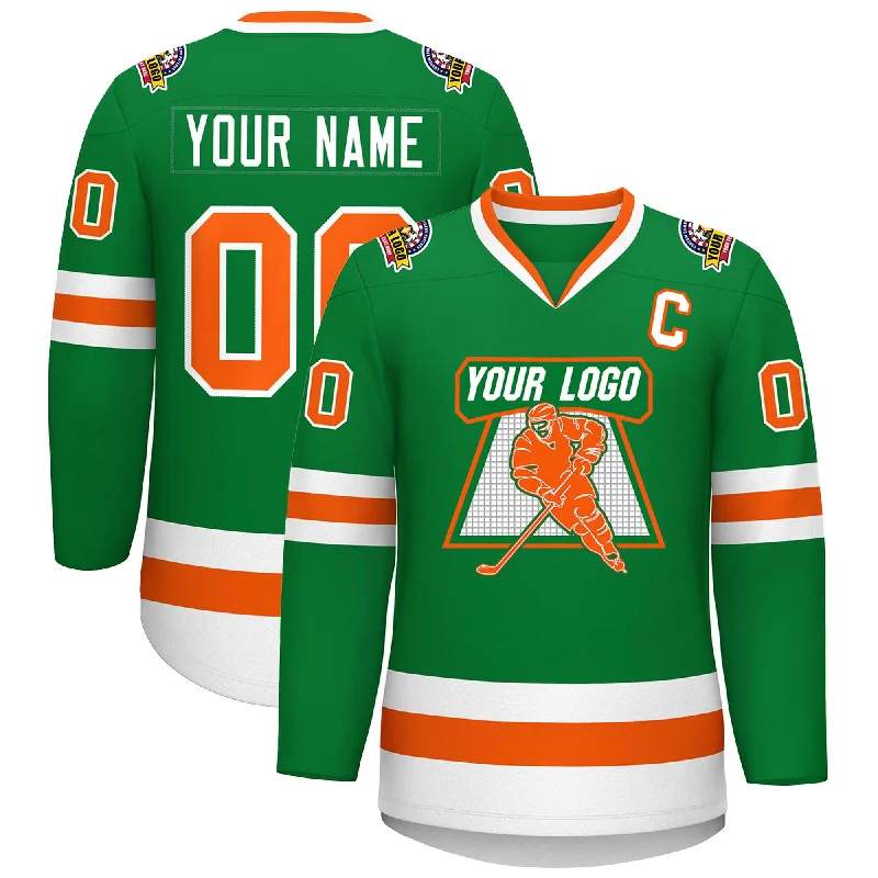 Custom Kelly Green Orange-White Classic Style Hockey Jersey