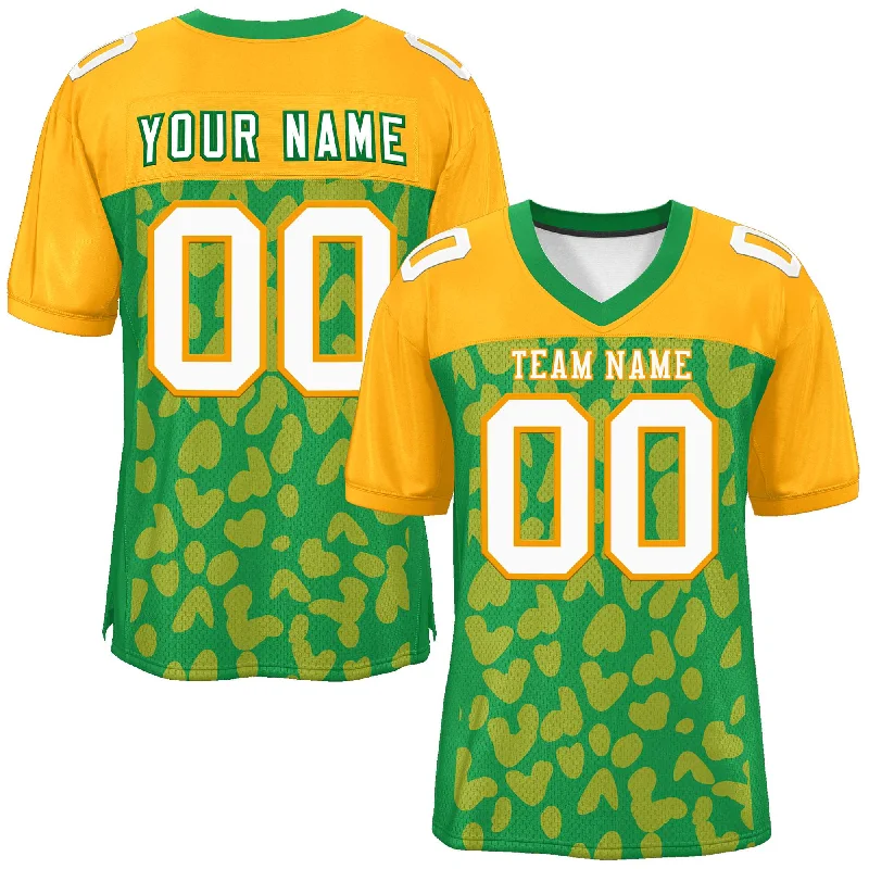 Custom Kelly Green Yellow Raglan Sleeves Personalized Camo Authentic Football Jersey