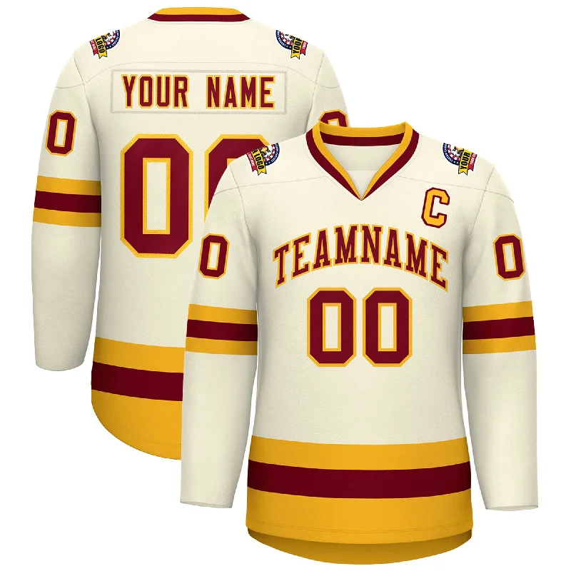 Custom Khaki Crimson-Gold Classic Style Hockey Jersey