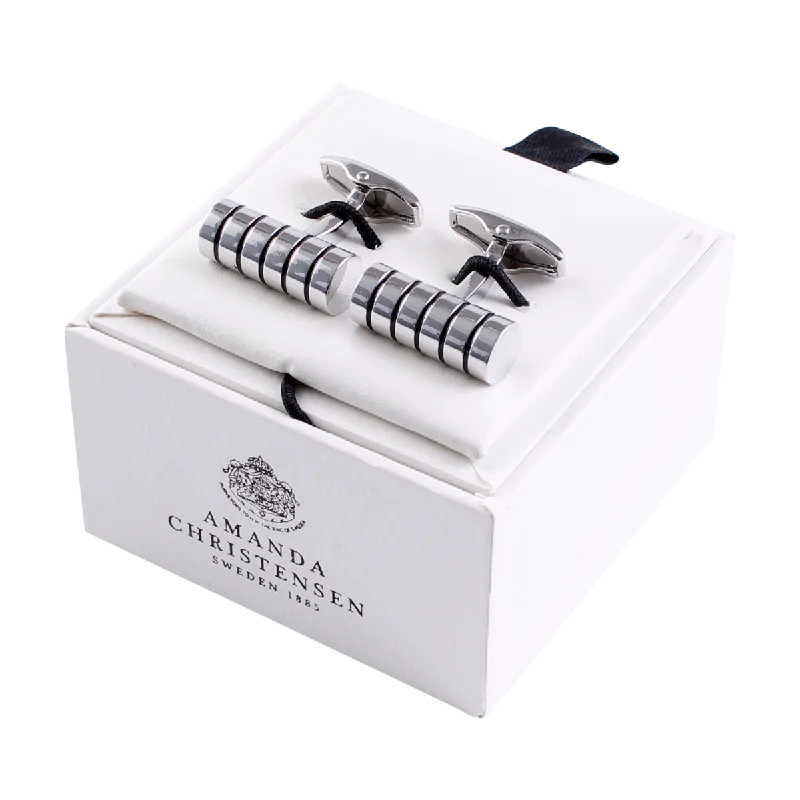 Barrel Stripe White Copper-Plated Solid Brass Cufflinks by House of Amanda Christensen