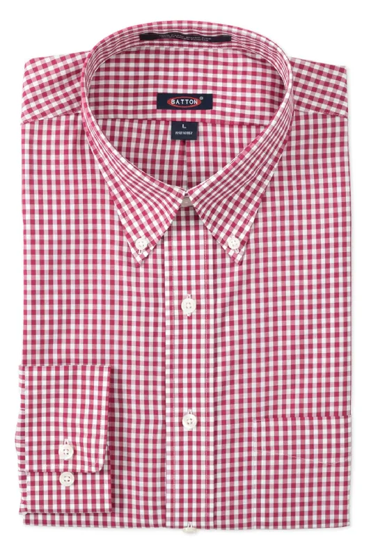 'Crimson' Gingham Beyond Non-Iron® Cotton Sport Shirt in Crimson Red by Batton