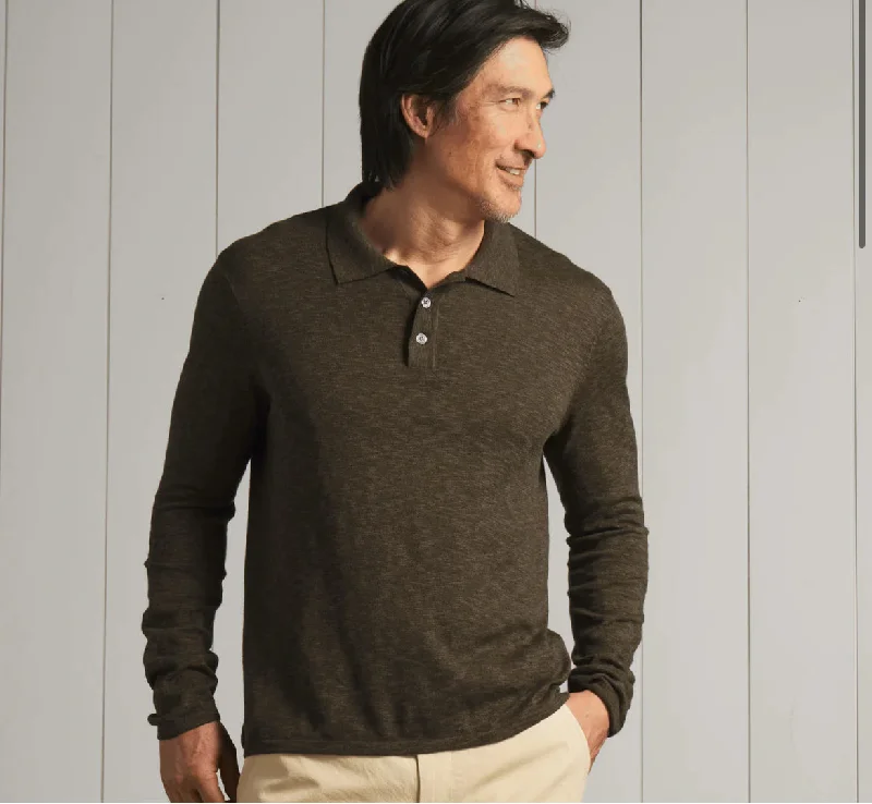 GRAYERS CLOUD COTTON SWEATER POLO IN MILITARY OLIVE