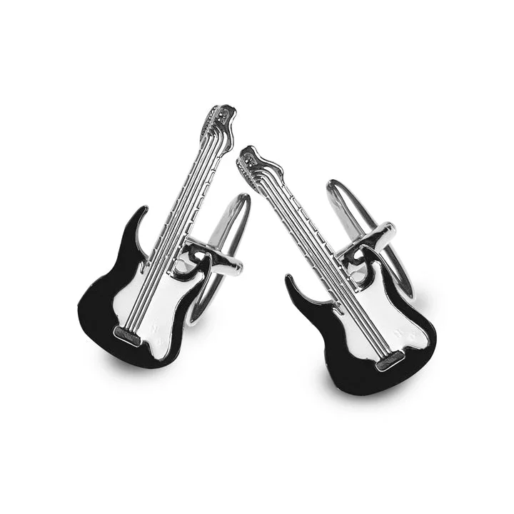 Electric Guitar Rhodium Plated Cufflinks by Dion