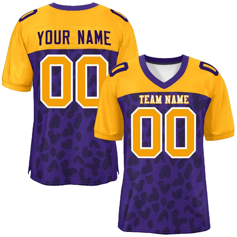 Custom Purple Yellow Raglan Sleeves Personalized Camo Authentic Football Jersey