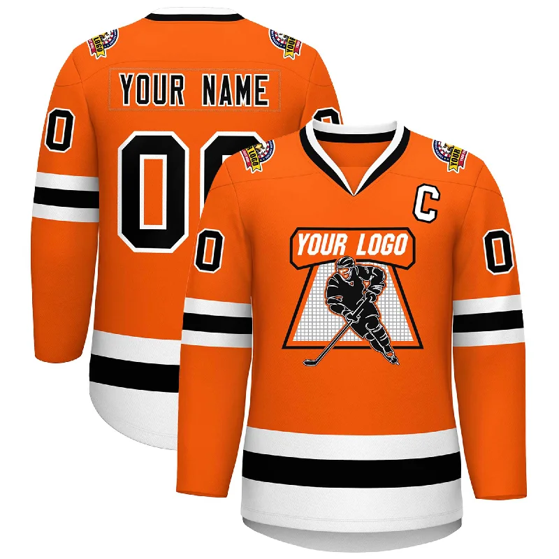 Custom Orange Black-White Classic Style Hockey Jersey