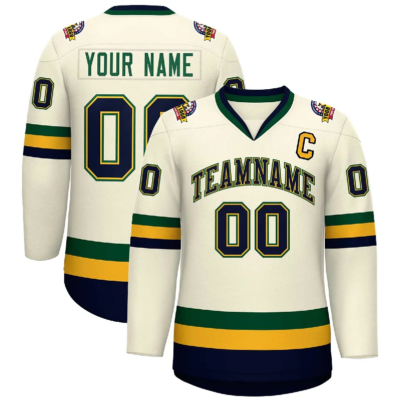 Custom Khaki Navy Gold-Green Classic Style Hockey Jersey