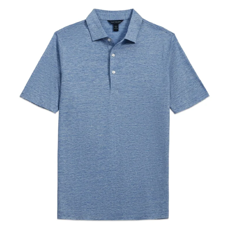 Linen Mélange Three-Button Polo in Sky Blue by Scott Barber