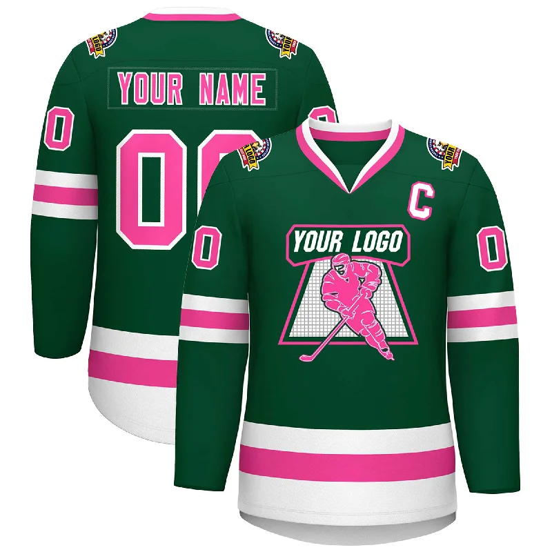 Custom Green Pink-White Classic Style Hockey Jersey