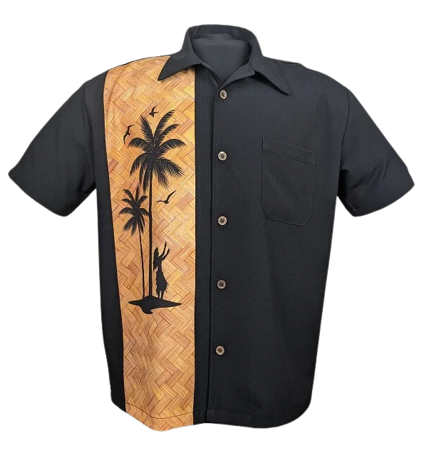 Hula Palm Bowling Shirt in Black