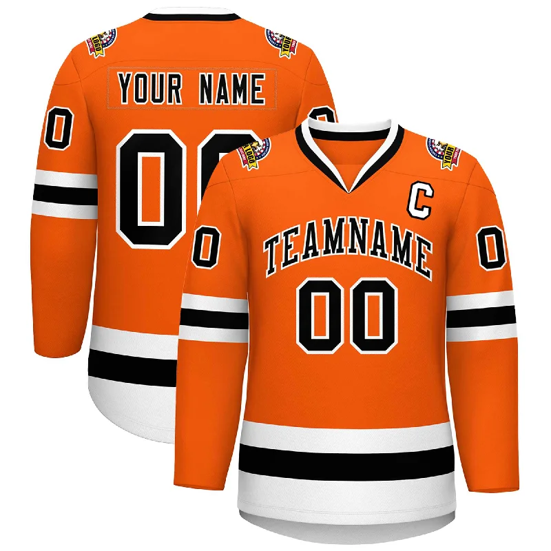 Custom Orange Black-White Classic Style Hockey Jersey