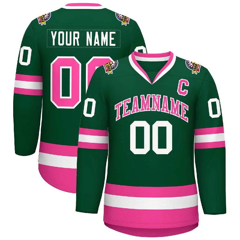 Custom Green Pink-White Classic Style Hockey Jersey