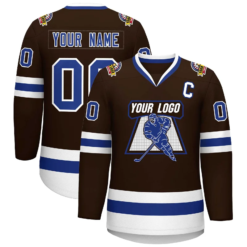 Custom Brown Royal-White Classic Style Hockey Jersey