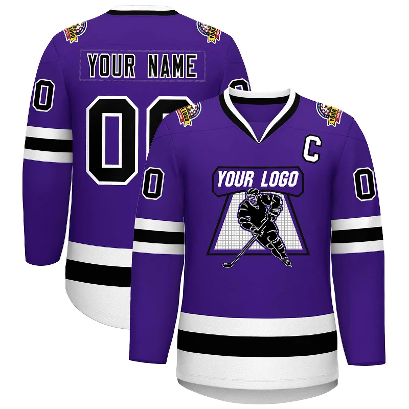 Custom Purple Black-White Classic Style Hockey Jersey