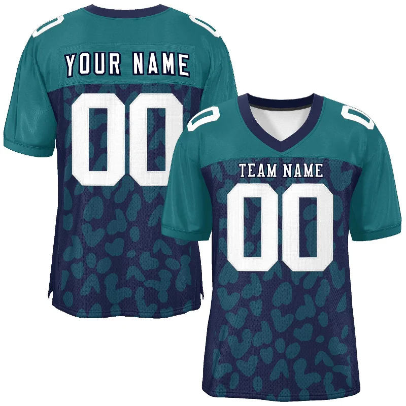 Custom Navy Teal Raglan Sleeves Personalized Camo Authentic Football Jersey