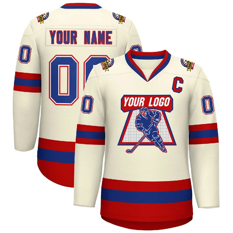 Custom Khaki Royal White-Red Classic Style Hockey Jersey