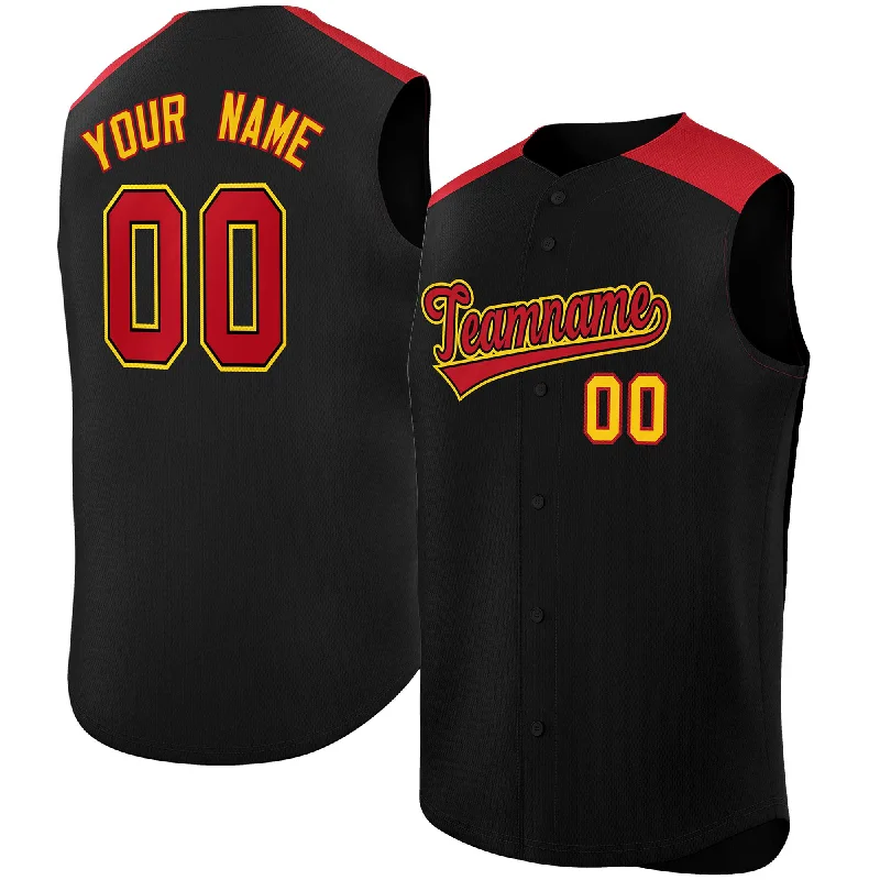 Custom Black Red Personalized Classic Authentic Sleeveless Baseball Jersey