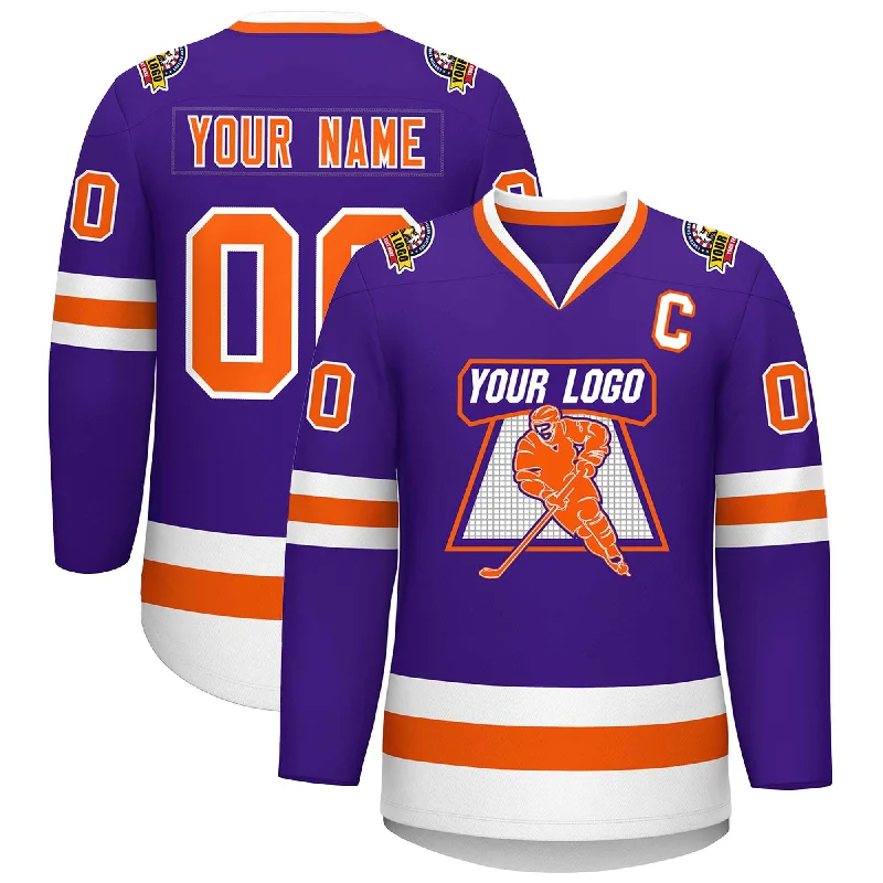 Custom Purple Orange-White Classic Style Hockey Jersey