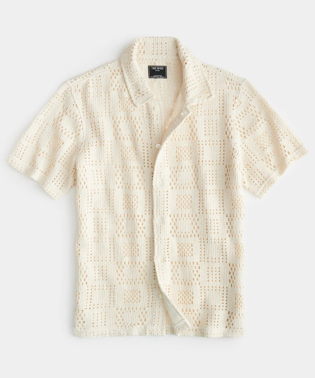 TODD SNYDER OPEN-KNIT CABANA POLO IN BISQUE TONAL SQUARE