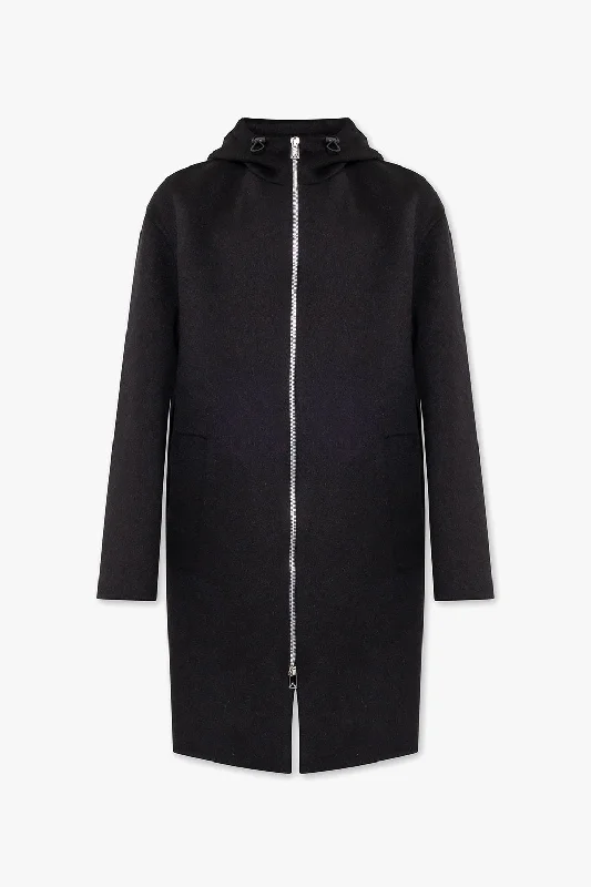 Bottega Veneta New Men's Wool Zip Up Coat In Black With Hood