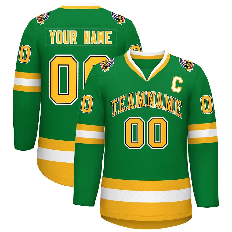 Custom Kelly Green Gold Black-White Classic Style Hockey Jersey