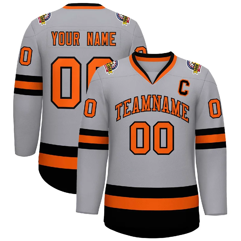 Custom Gray Orange-Black Classic Style Hockey Jersey