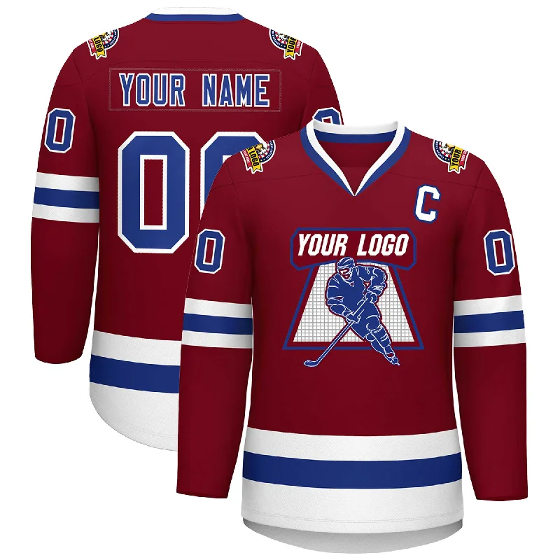 Custom Crimson Royal-White Classic Style Hockey Jersey