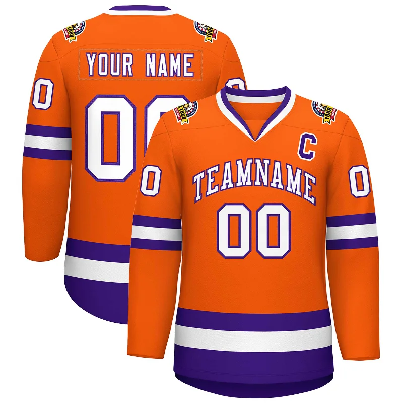 Custom Orange White-Purple Classic Style Hockey Jersey