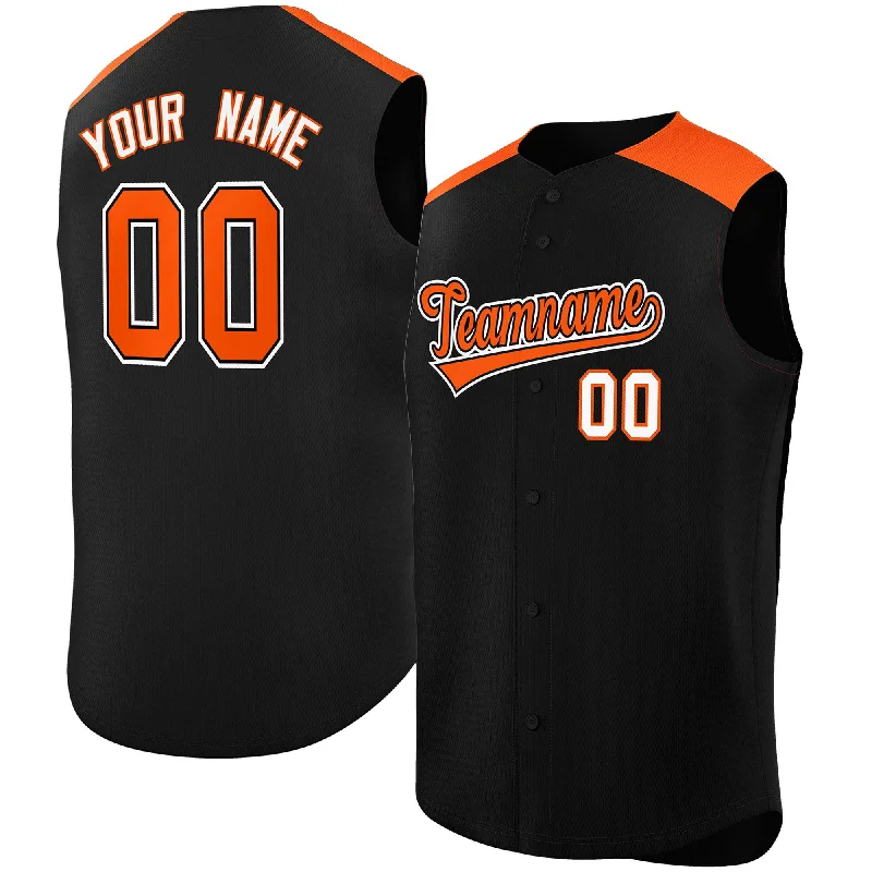 Custom Black Orange Personalized Classic Authentic Sleeveless Baseball Jersey