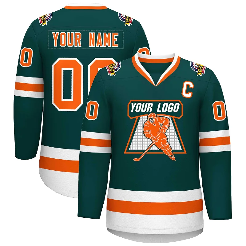 Custom Midnight Green Orange-White Classic Style Hockey Jersey