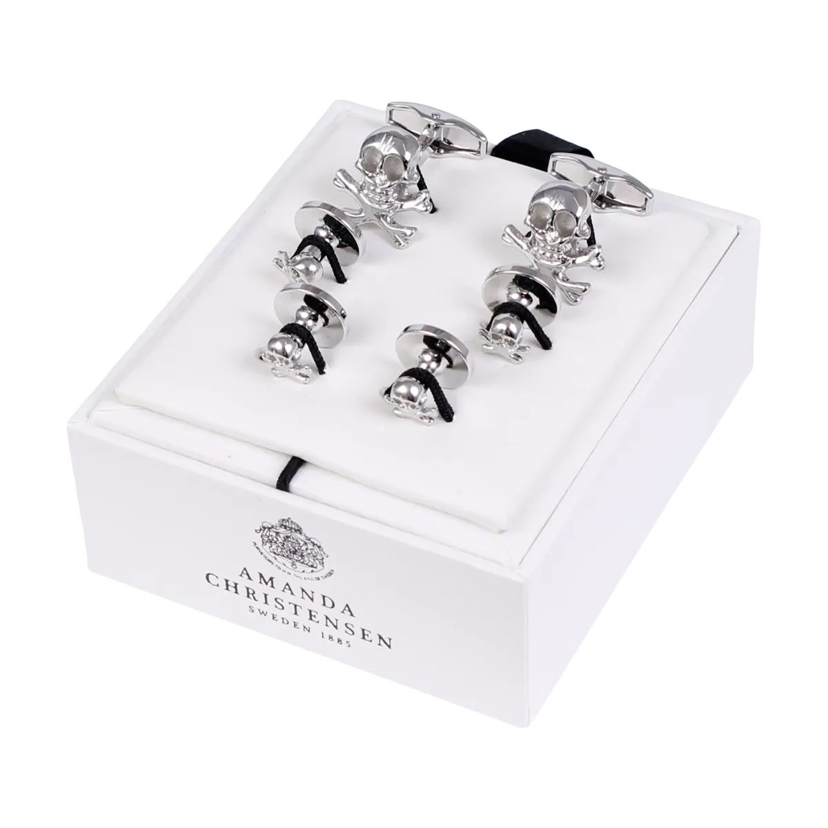 Skull & Crossbones White Copper-Plated Solid Brass Cufflinks and Studs Set by House of Amanda Christensen