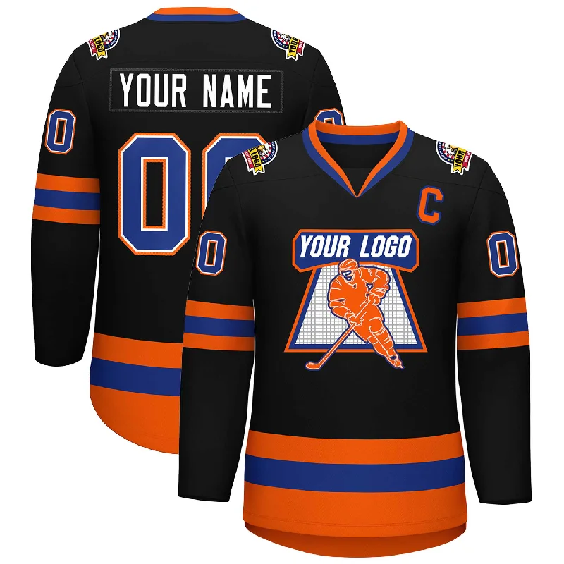 Custom Black Royal White-Orange Classic Style Hockey Jersey