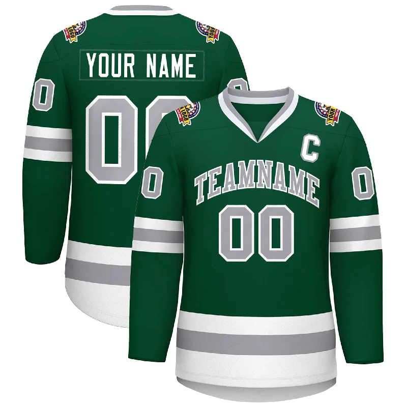 Custom Green Gray-White Classic Style Hockey Jersey