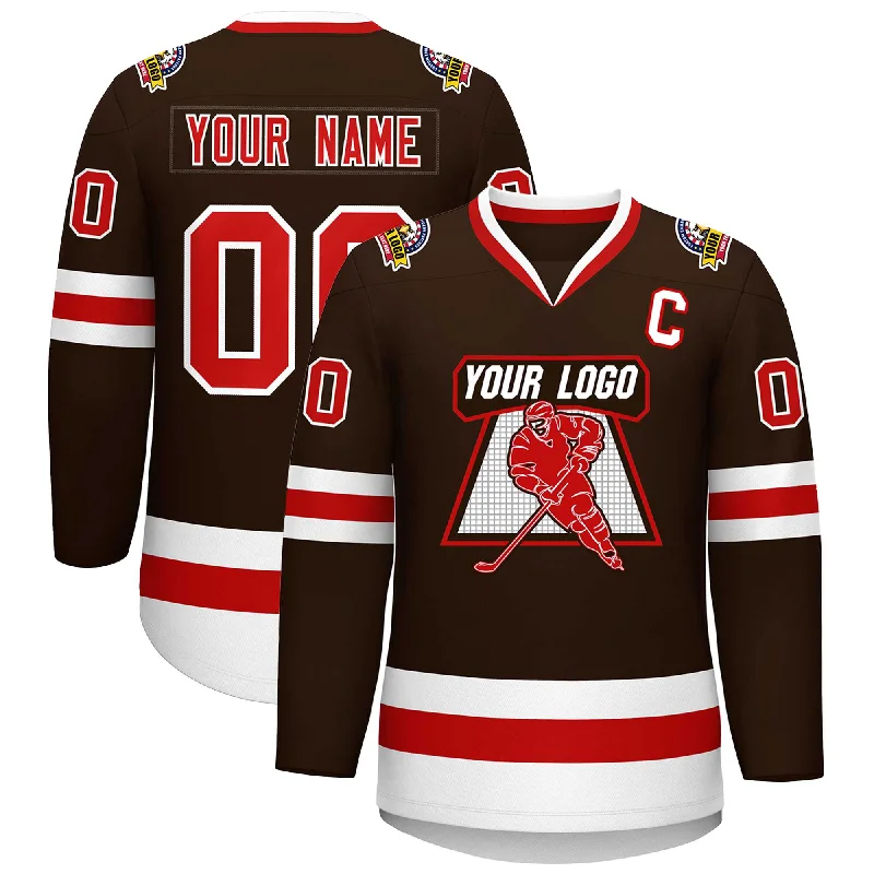 Custom Brown Red-White Classic Style Hockey Jersey