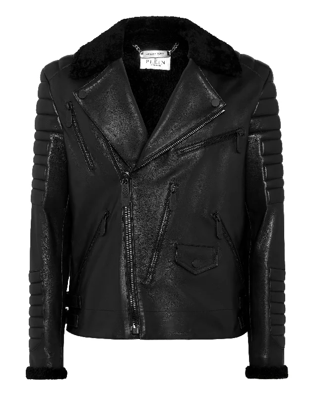 Shearling Leather Biker Gothic Plein