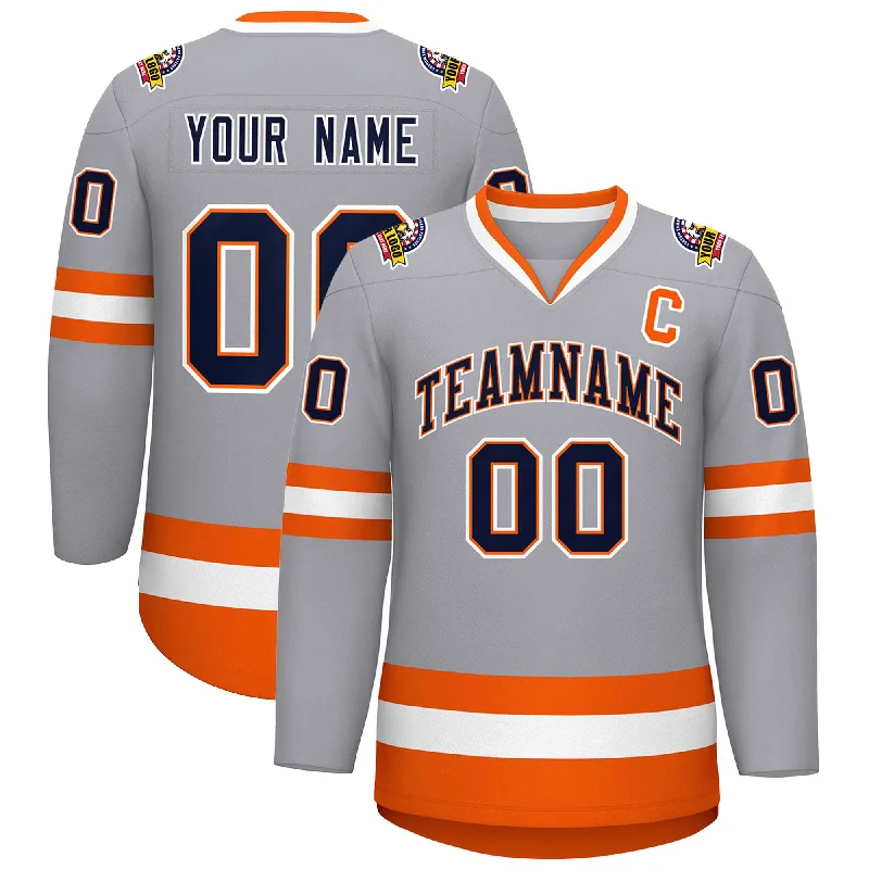 Custom Gray Navy Orange-White Classic Style Hockey Jersey