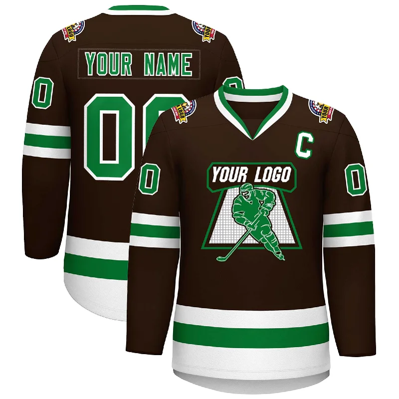 Custom Brown Kelly Green-White Classic Style Hockey Jersey