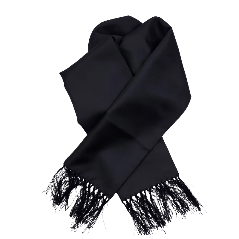 Solid Silk Ceremony Scarf with Handknotted Fringe in Black by House of Amanda Christensen