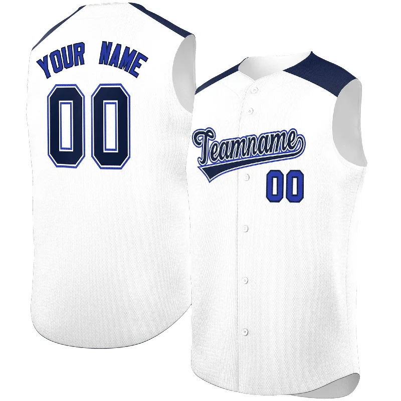 Custom White Navy Personalized Classic Authentic Sleeveless Baseball Jersey