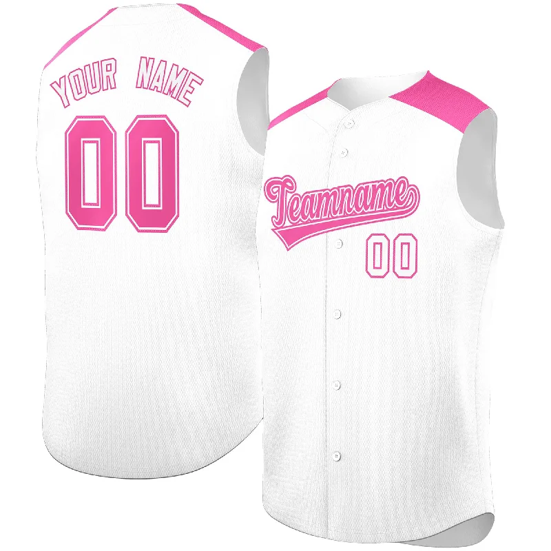 Custom White Pink Personalized Classic Authentic Sleeveless Baseball Jersey