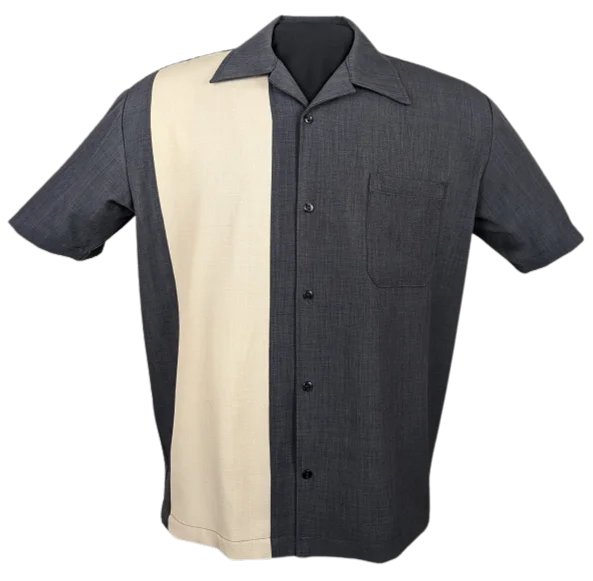 PopCheck Single Wide Panel Bowling Shirt in Charcoal/Stone