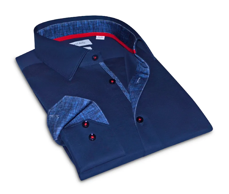 Kevin Super Stretch Button-Up Shirt With Contrast Details // Navy // Tailored Fit (Fitted)