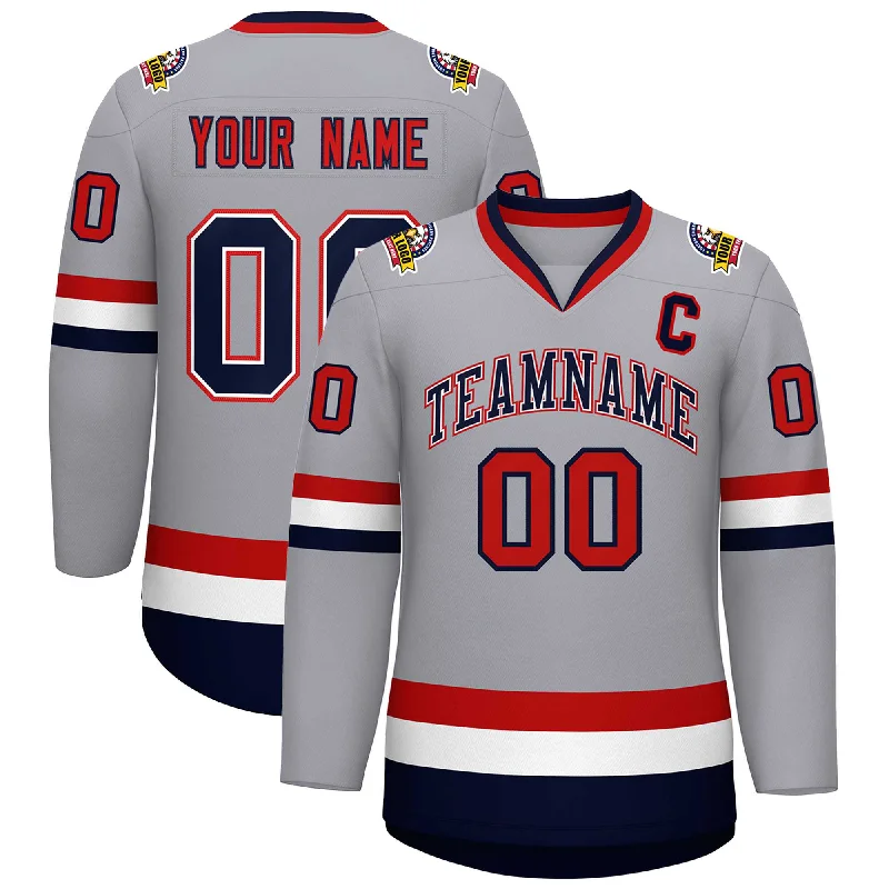 Custom Gray Navy White-Red Classic Style Hockey Jersey