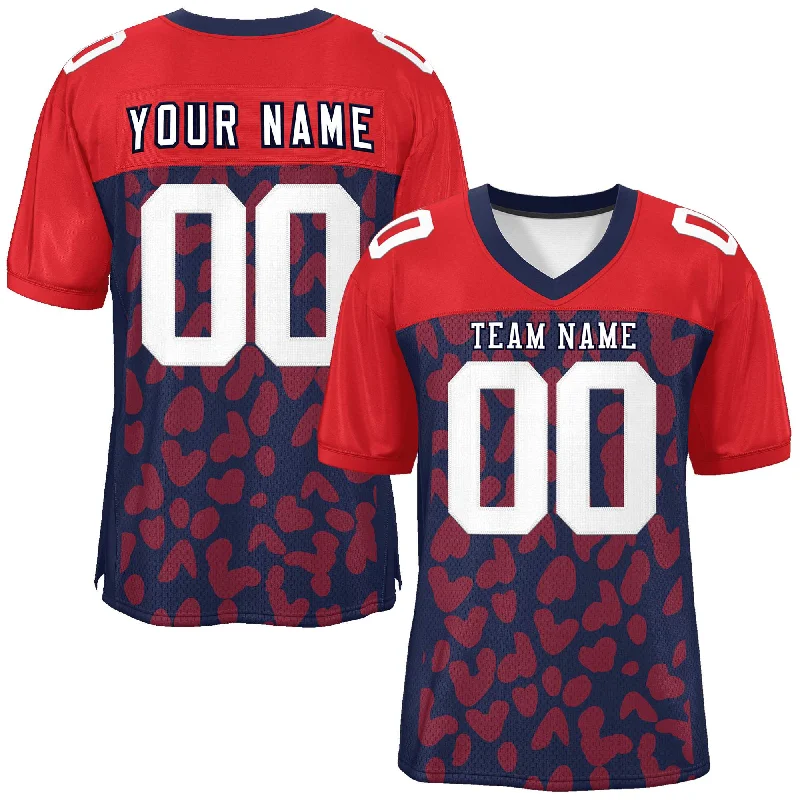 Custom Navy Red Raglan Sleeves Personalized Camo Authentic Football Jersey