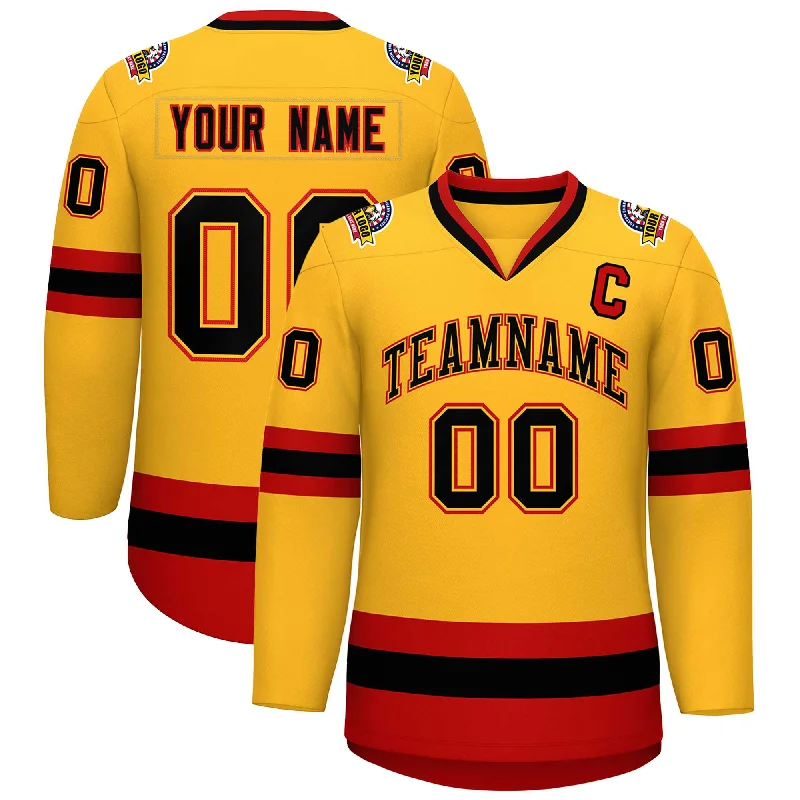 Custom Gold Black Gold-Red Classic Style Hockey Jersey