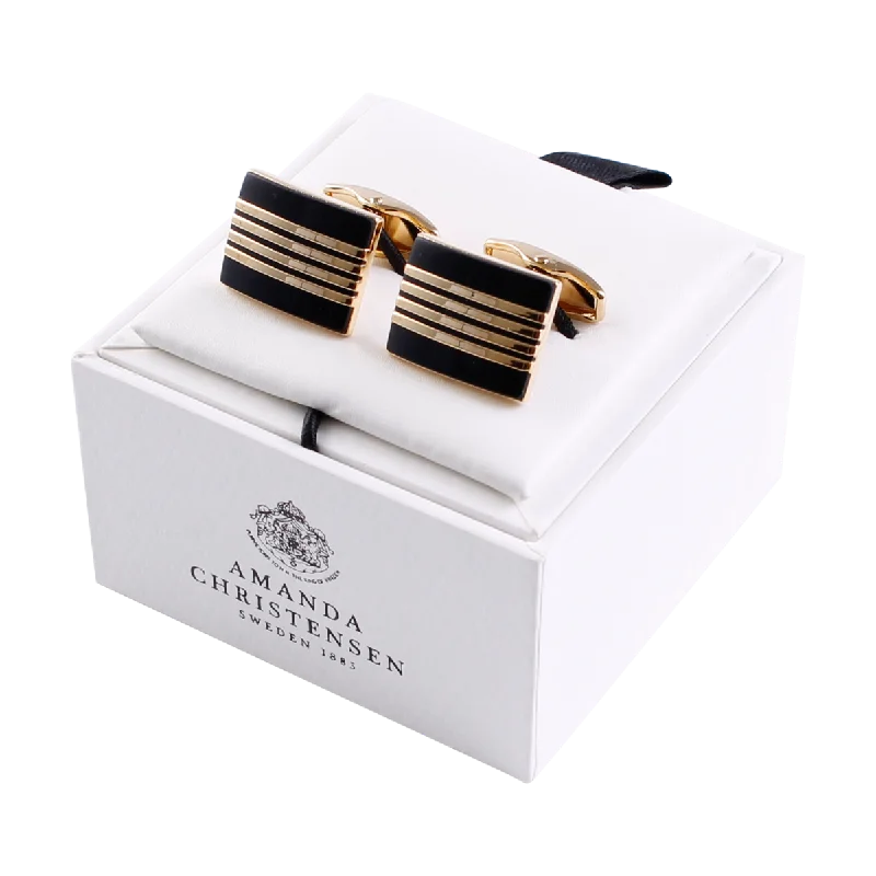 Bar Stripe Enamel and Onyx Solid Brass Cufflinks by House of Amanda Christensen